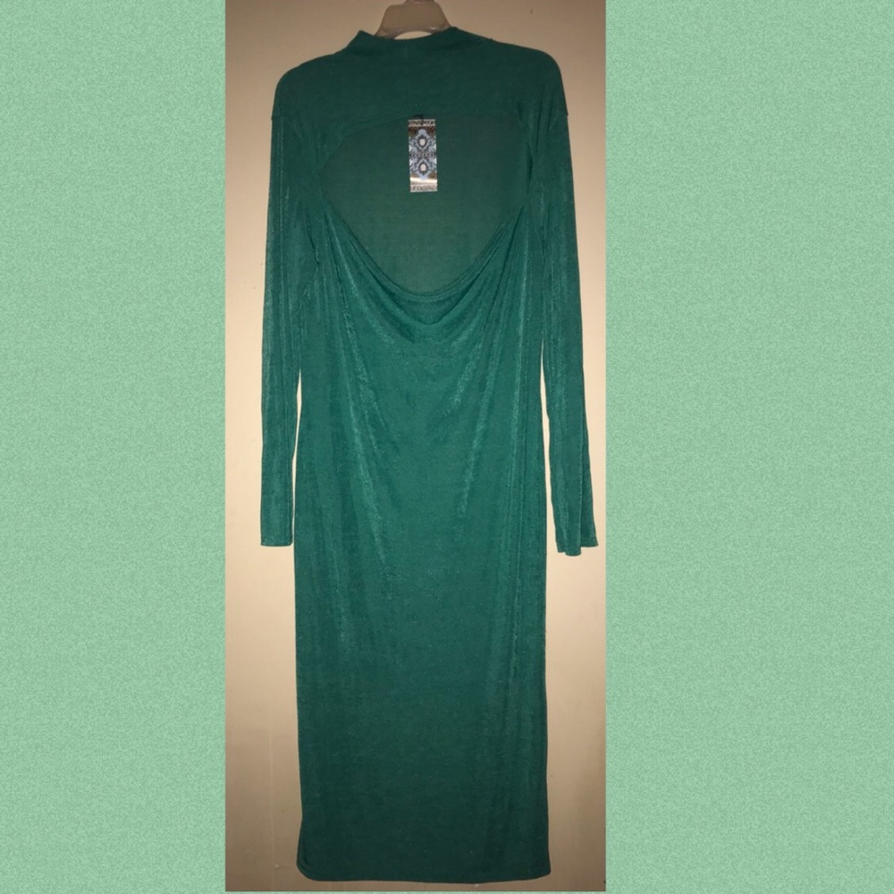 Boohoo Green Textured Slinky Cut Out Midi Dress